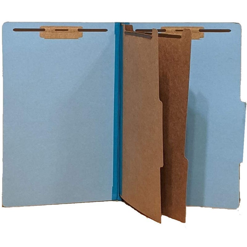 The File King Pressboard Classification Pale Blue Partition File Folder | Legal Size - Box of 10 | Two Dividers | Six 2â€ Durable Fastener Prongs | 2/5 Cut Top Tab | 2â€ Expansion - Image 1